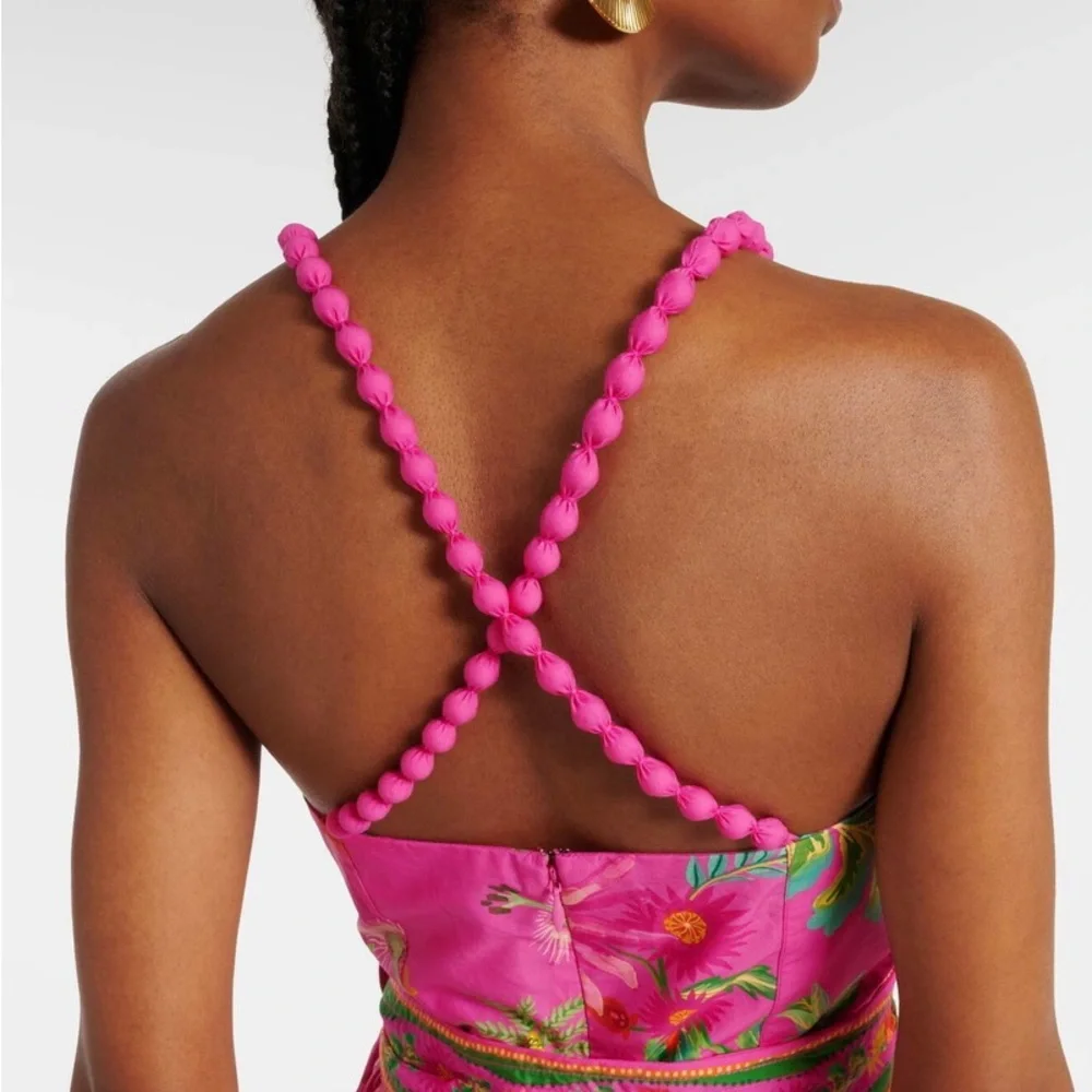FARM Rio Pink Floral Printed Midi Dress with Green and Orange Accents - Picture 7 of 7